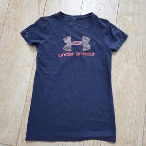 Under Armour Dark Blue Tee with Orange Emblem Size M